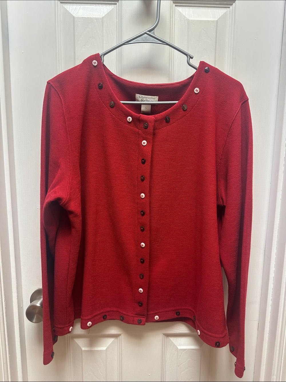Christopher & Banks Red Crewneck Button-Accent Cardigan